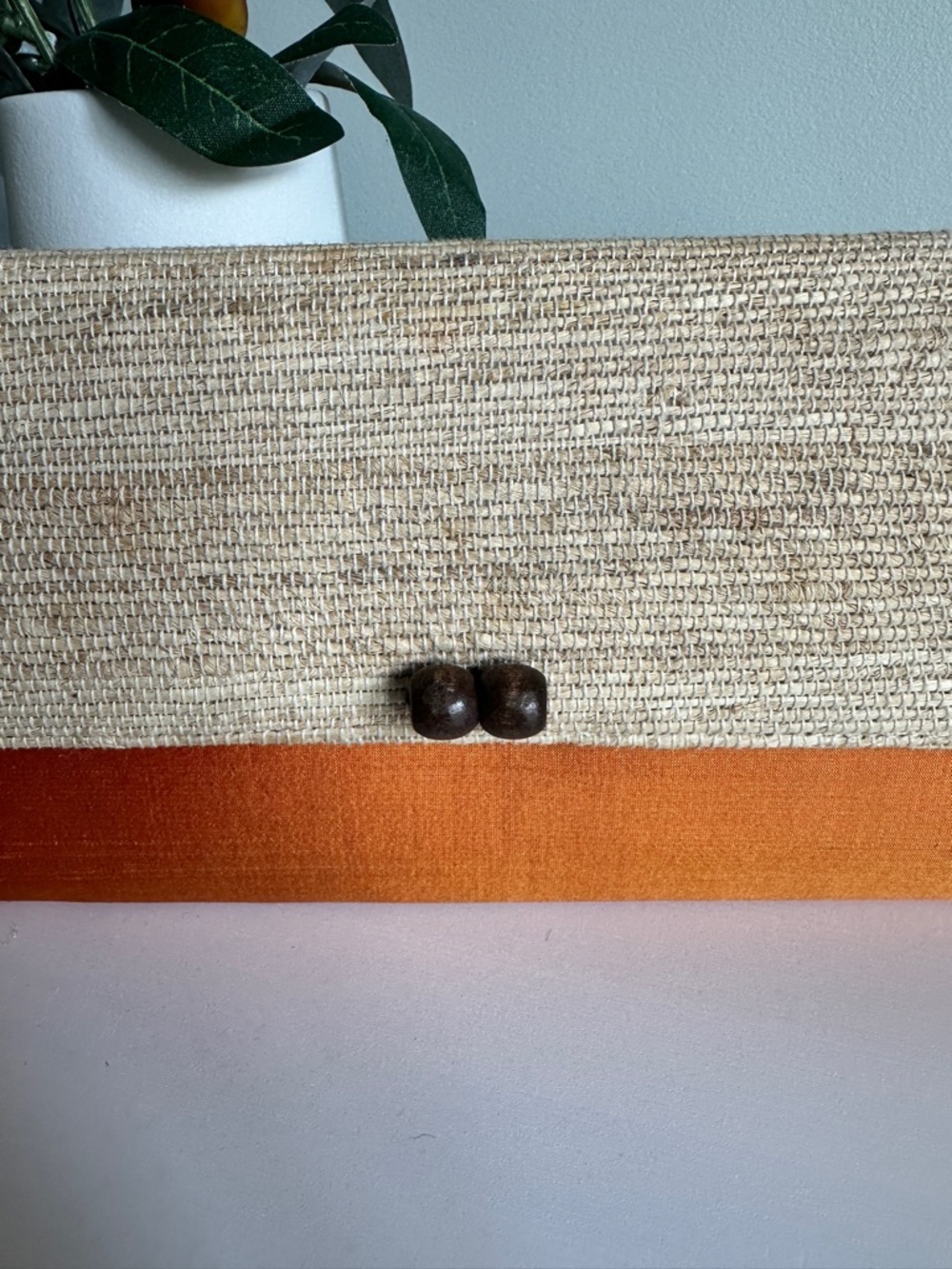 Handmade Vintage Woven Straw Coastal Clutch Orange Silk Boho Beach Resort Bag - Picture 2 of 10
